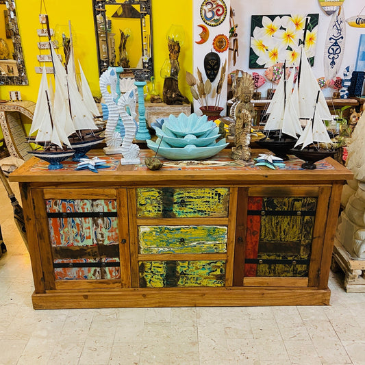 Buffet ethnique en bois de teck, meuble TV, crédence