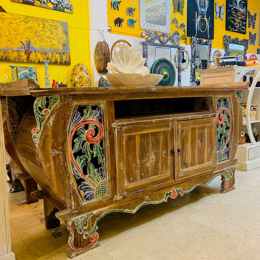 Meuble TV ethnique Buffet Teck Shabby Vintage