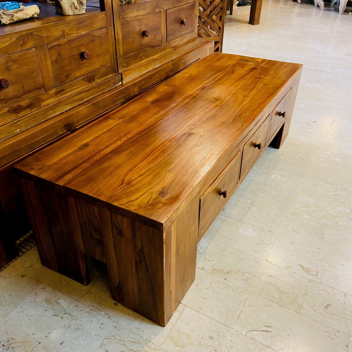 Tavolino Salotto Minimal In Legno Teak Porta Tv - ETNICBAY