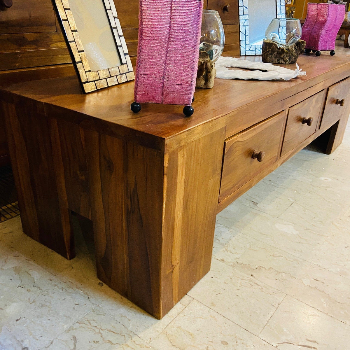 Tavolino Salotto Minimal In Legno Teak Porta Tv - ETNICBAY