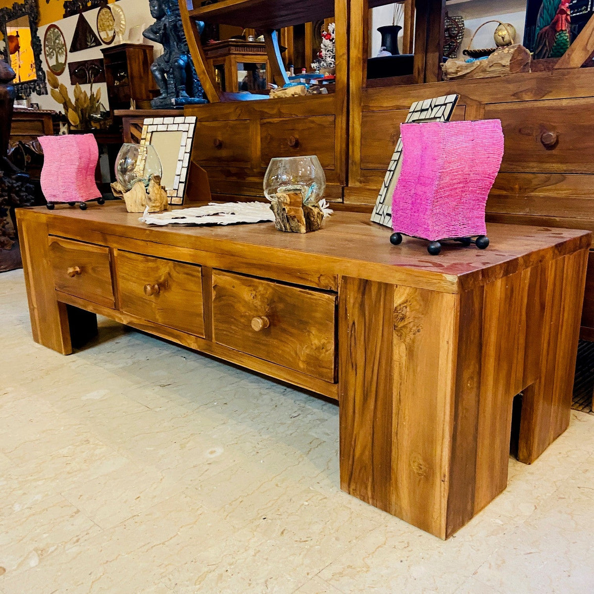 Tavolino Salotto Minimal In Legno Teak Porta Tv - ETNICBAY