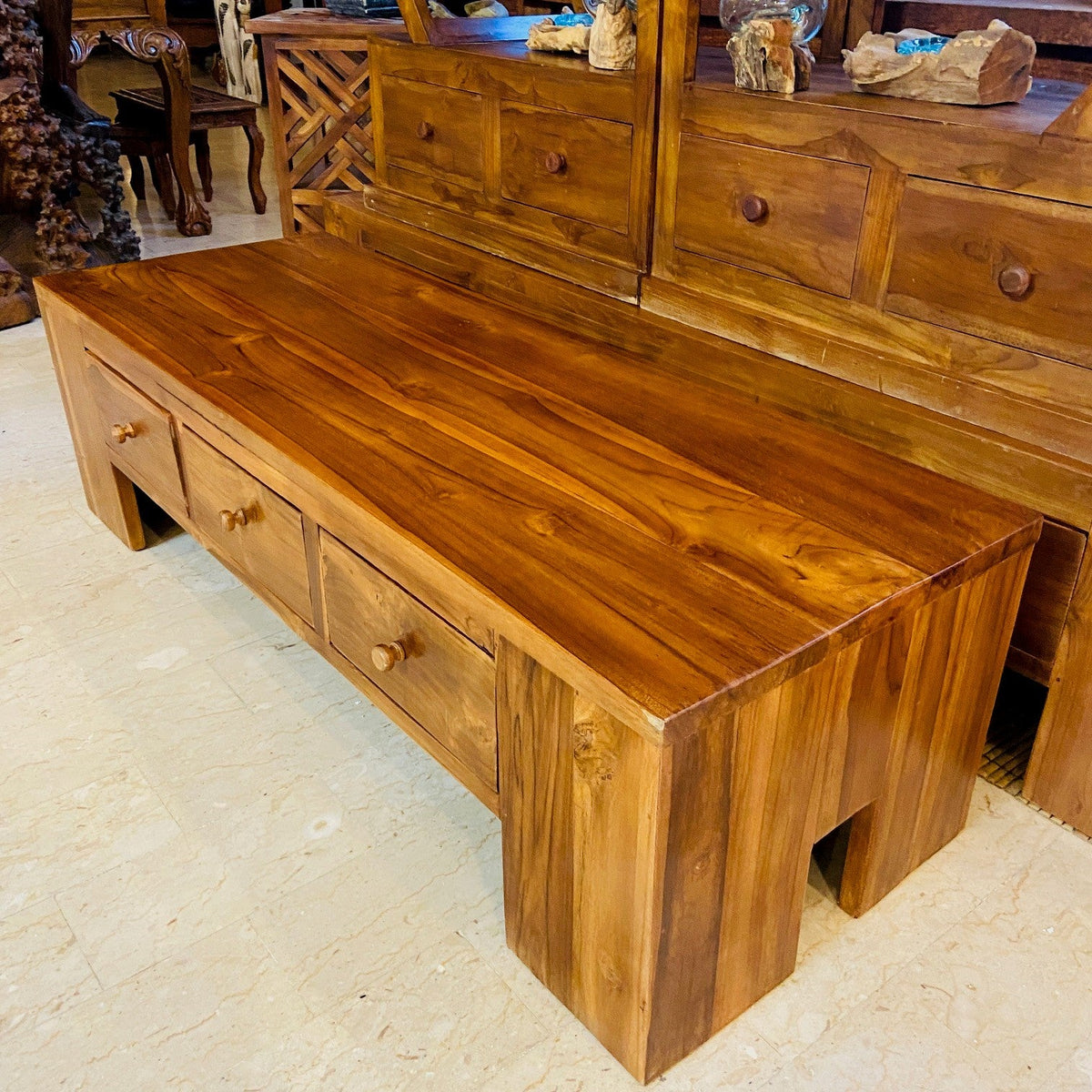 Tavolino Salotto Minimal In Legno Teak Porta Tv - ETNICBAY