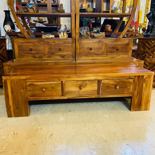 Table basse minimaliste en bois de teck et meuble TV