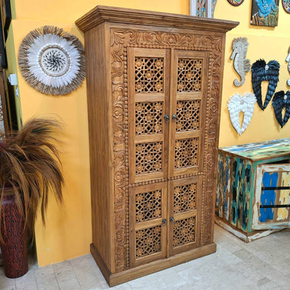 Mobile Credenza etnica in legno teak floreale