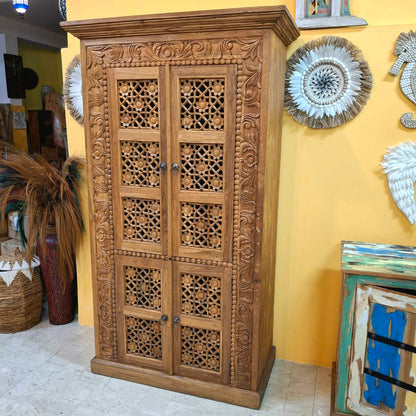 Mobile Credenza etnica in legno teak floreale