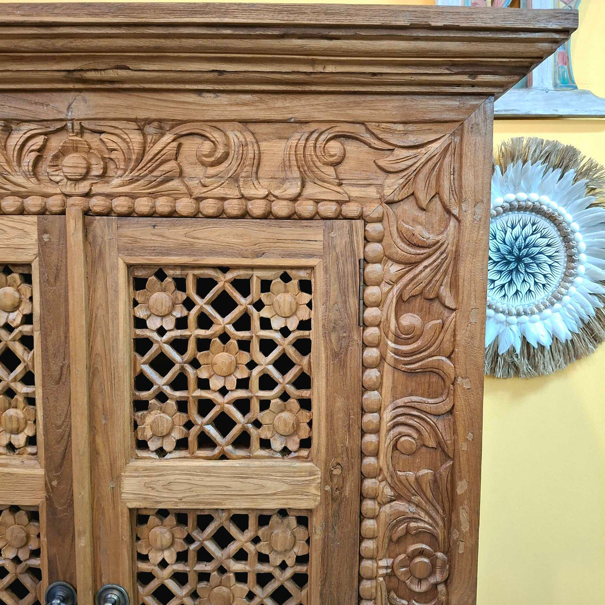 Mobile Credenza etnica in legno teak floreale
