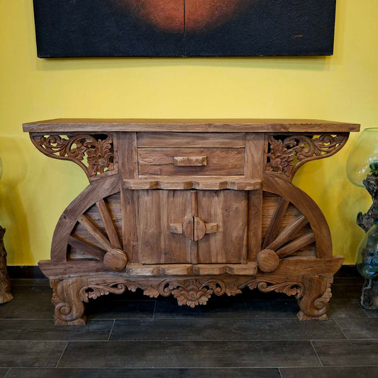 Mobile buffet rustico in legno teak intagliato