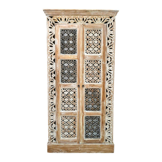 Mobile credenza a colonna etnica intagli floreali