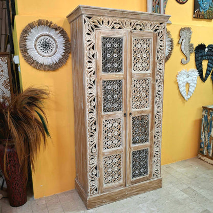 Mobile credenza a colonna etnica intagli floreali