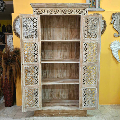Mobile credenza a colonna etnica intagli floreali