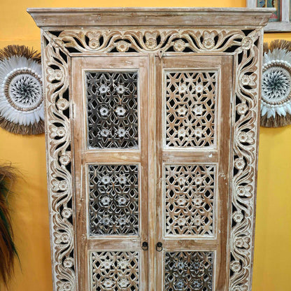 Mobile credenza a colonna etnica intagli floreali