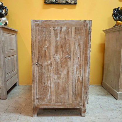 Mobile etnico con intagli floreali in legno teak