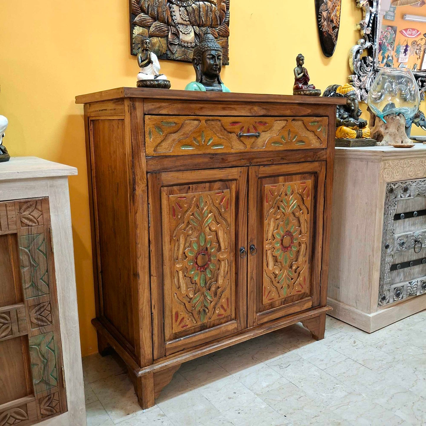 Mobile etnico credenza in teak con cassetti e 2 ante