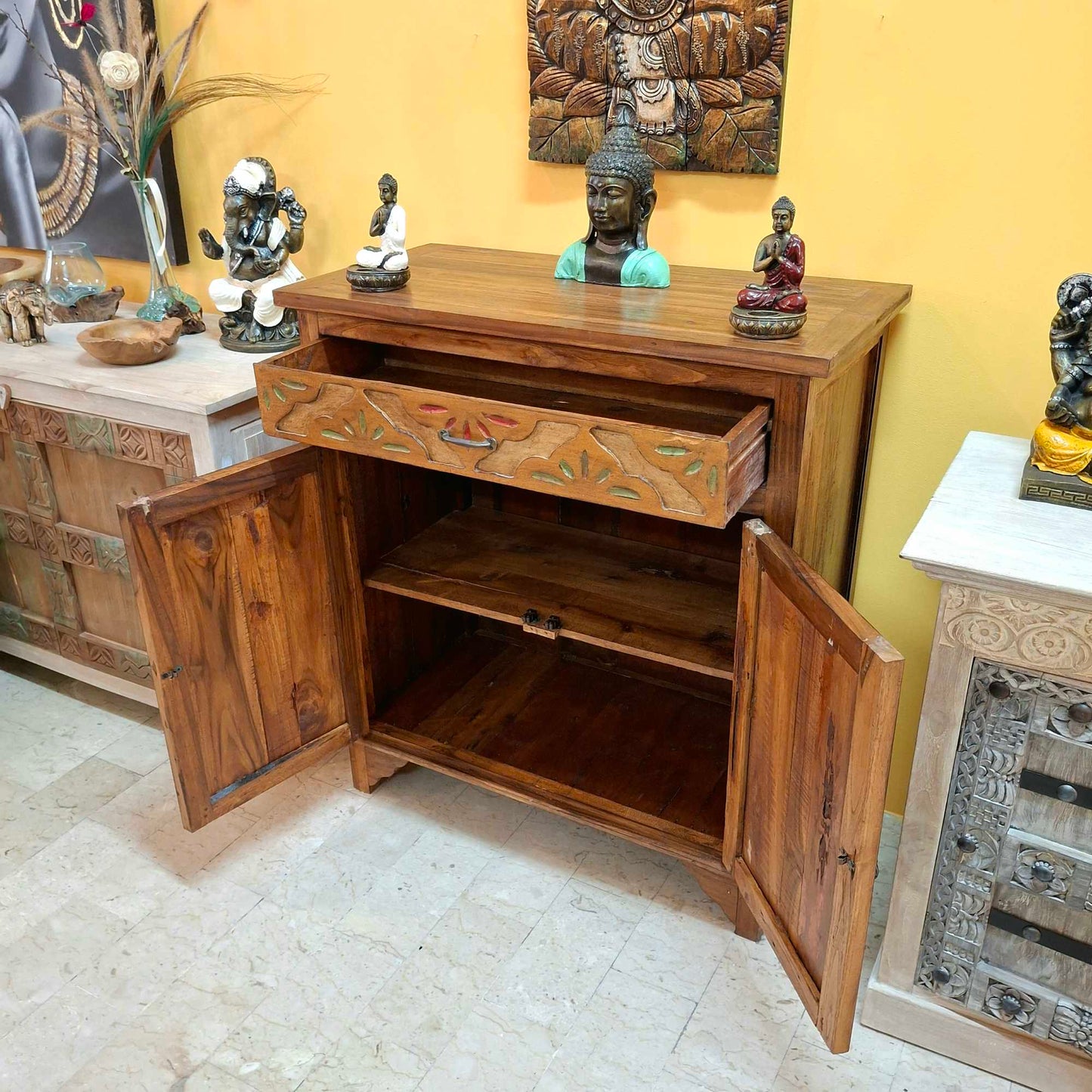 Mobile etnico credenza in teak con cassetti e 2 ante