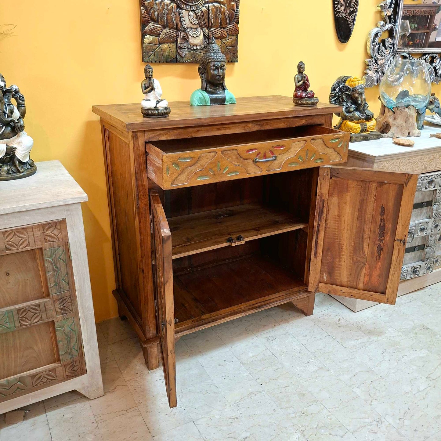 Mobile etnico credenza in teak con cassetti e 2 ante