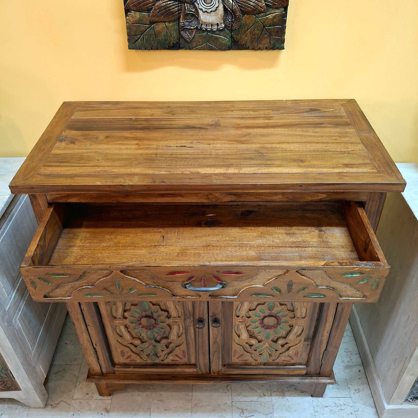 Mobile etnico credenza in teak con cassetti e 2 ante