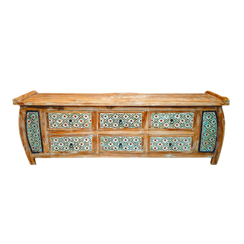 Ethnisches Lowboard mit TV-Ablage und Schubladen im Shabby-Chic-Stil
