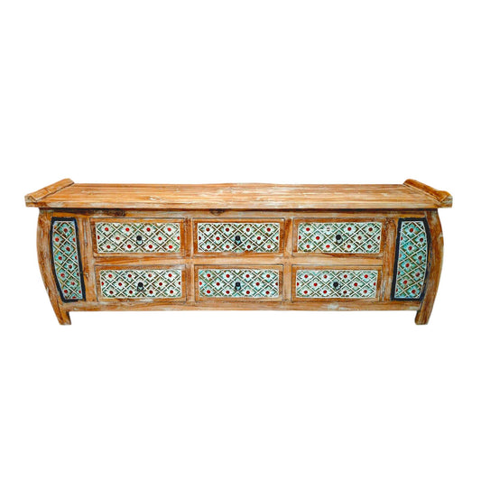 Mobile etnico porta tv in legno teak cassettiera shabby chic