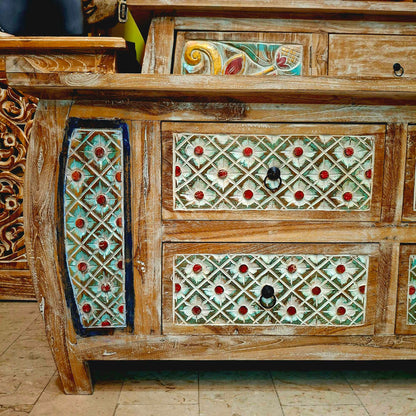 Mobile etnico porta tv in legno teak cassettiera shabby chic