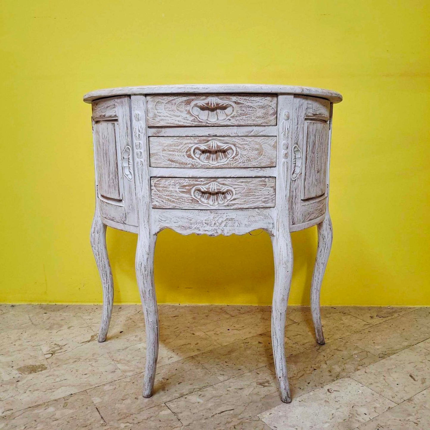 Half-round carved entrance furniture, pickled