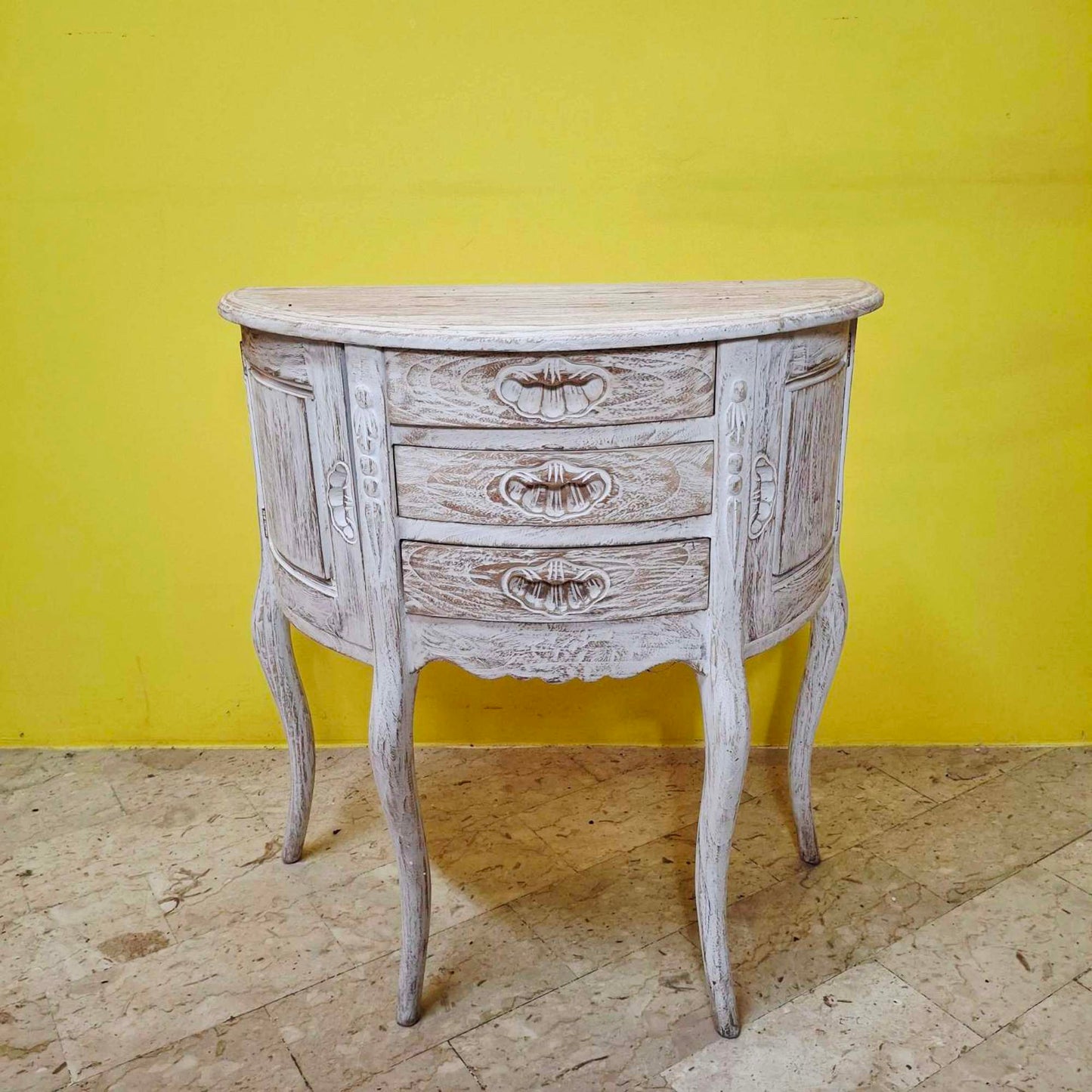 Half-round carved entrance furniture, pickled
