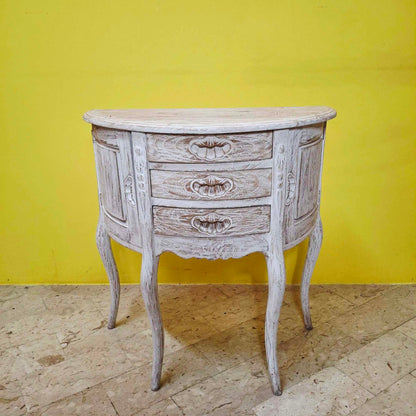 Half-round carved entrance furniture, pickled