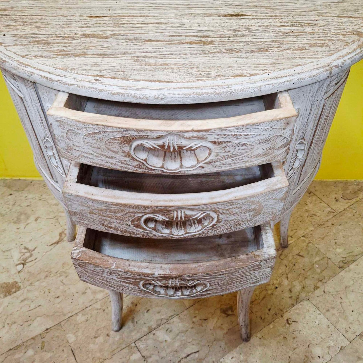 Half-round carved entrance furniture, pickled