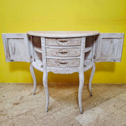 Half-round carved entrance furniture, pickled