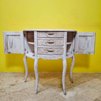 Half-round carved entrance furniture, pickled