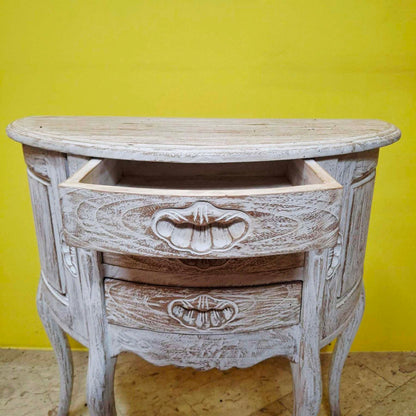 Half-round carved entrance furniture, pickled