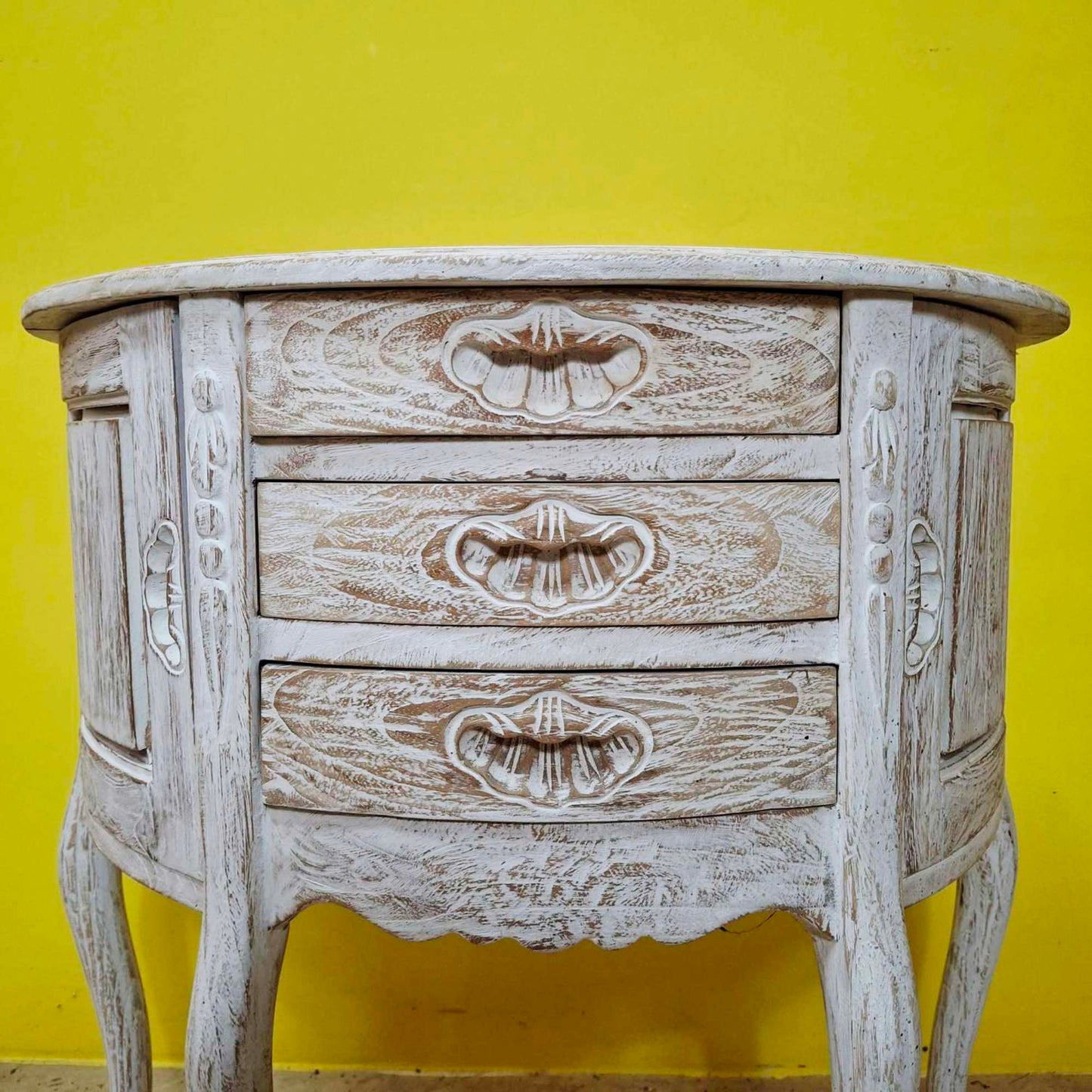 Half-round carved entrance furniture, pickled