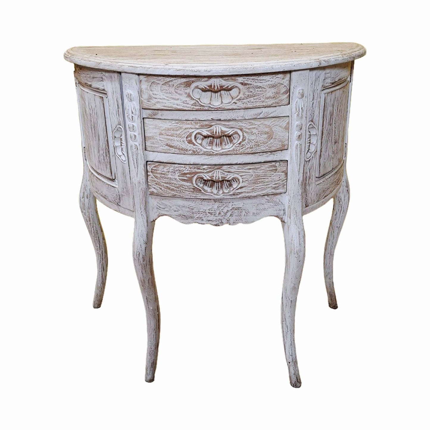 Half-round carved entrance furniture, pickled