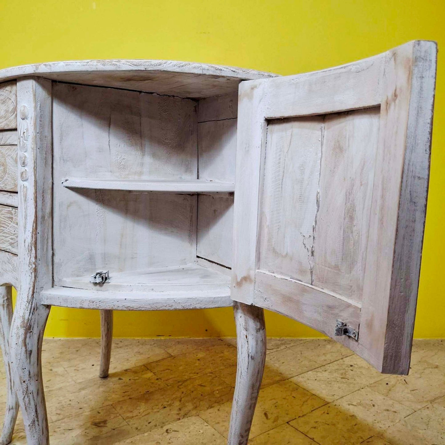 Half-round carved entrance furniture, pickled