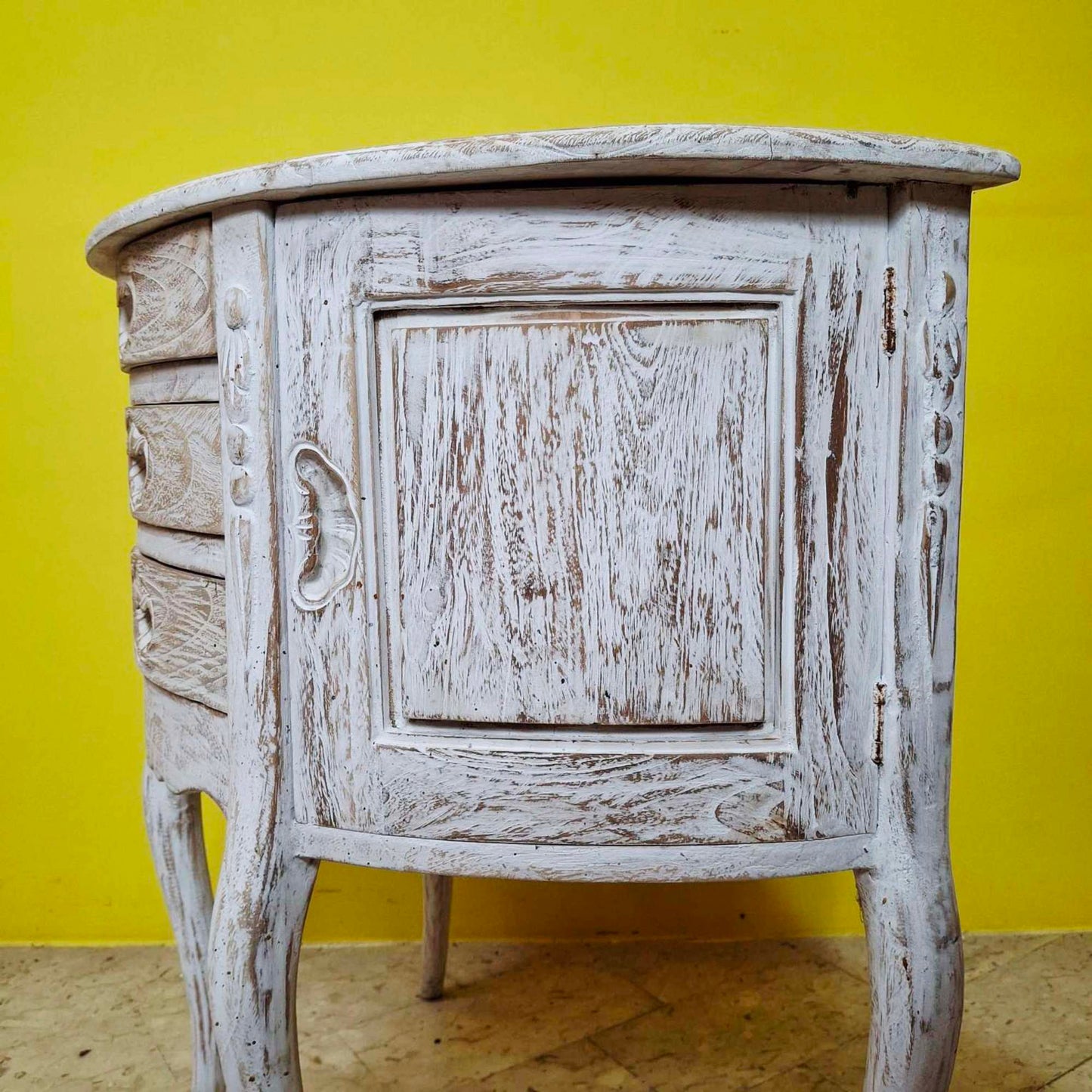 Half-round carved entrance furniture, pickled