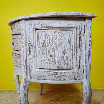 Half-round carved entrance furniture, pickled
