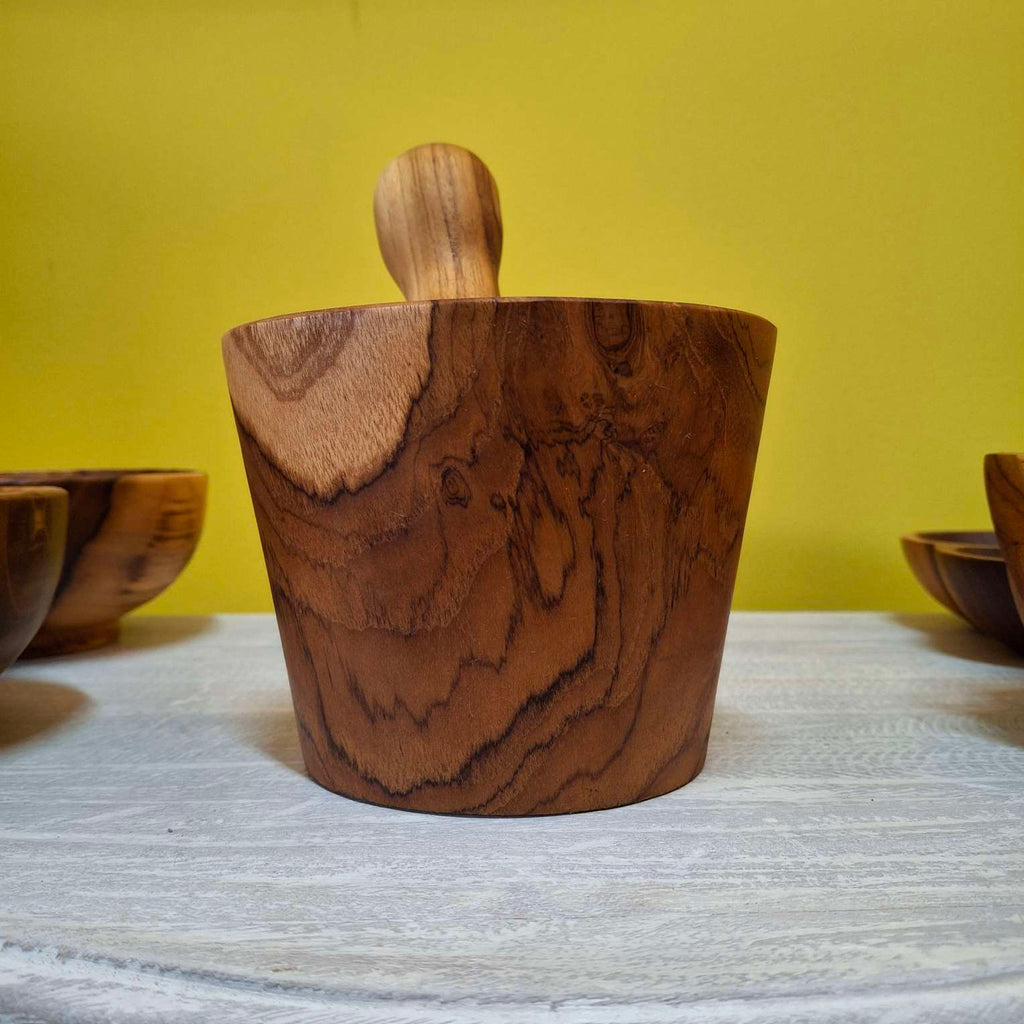 Mortaio rustico pesta aglio in legno teak - ETNICBAY