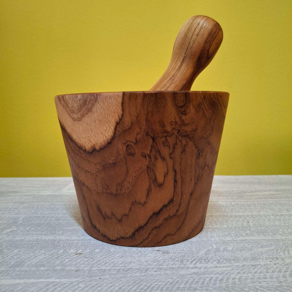 Mortaio rustico pesta aglio in legno teak - ETNICBAY