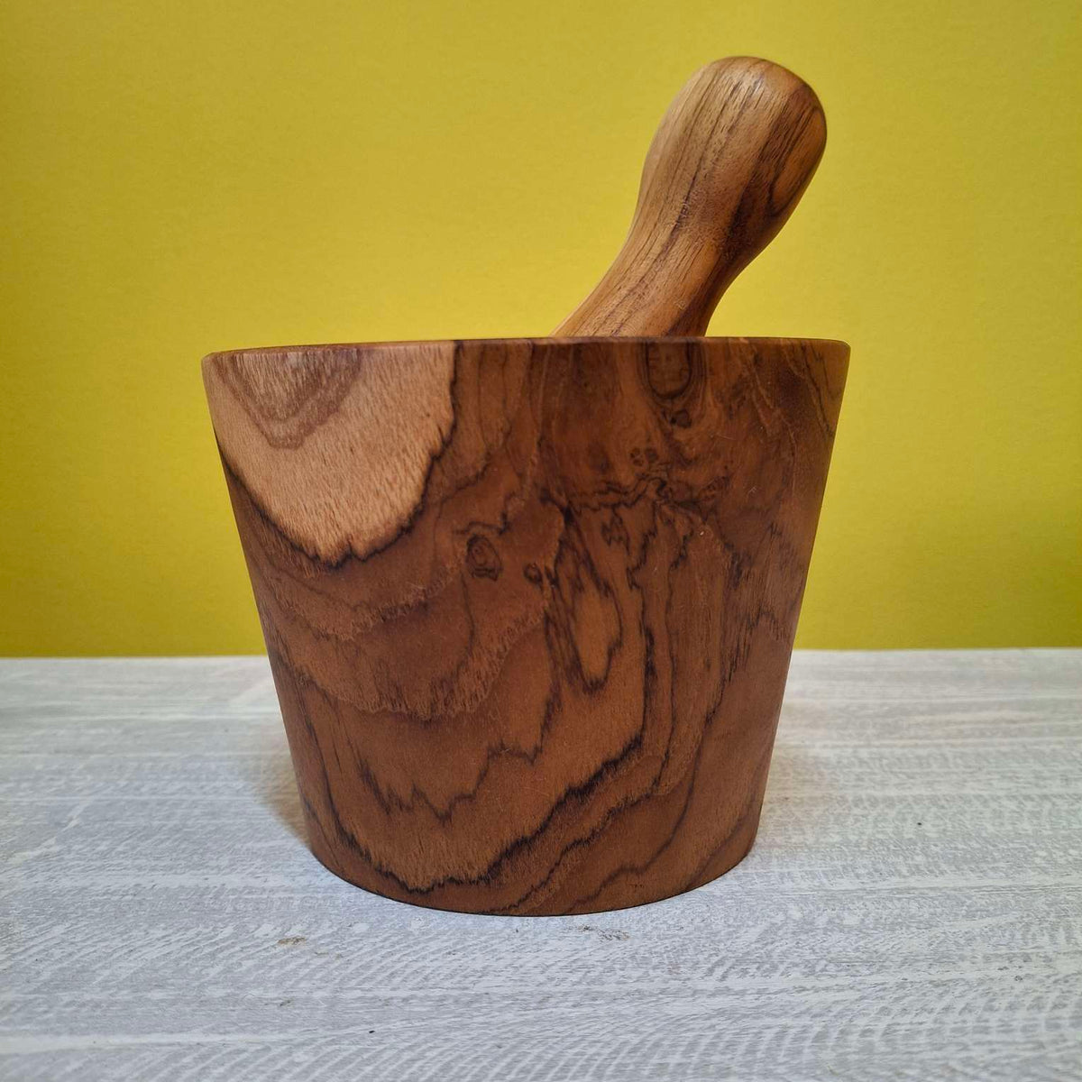 Mortaio rustico pesta aglio in legno teak - ETNICBAY