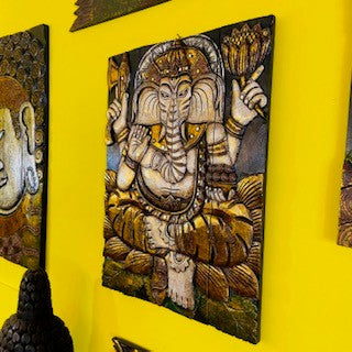 Quadro Ganesh Pannello Legno Arredamento Etnico