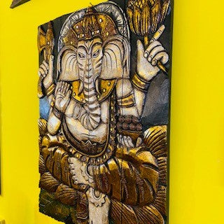 Peinture Ganesh sur panneau de bois, décor ethnique