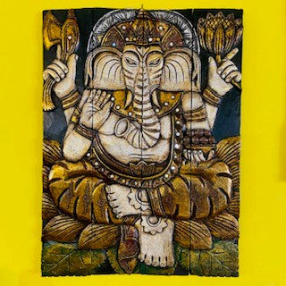 Quadro Ganesh Pannello Legno Arredamento Etnico