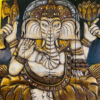 Quadro Ganesh Pannello Legno Arredamento Etnico