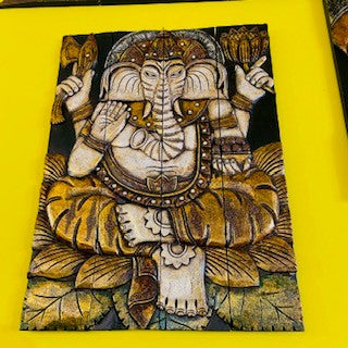 Quadro Ganesh Pannello Legno Arredamento Etnico