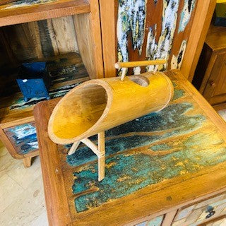 Porte-bouteille en bambou avec poignée décorative