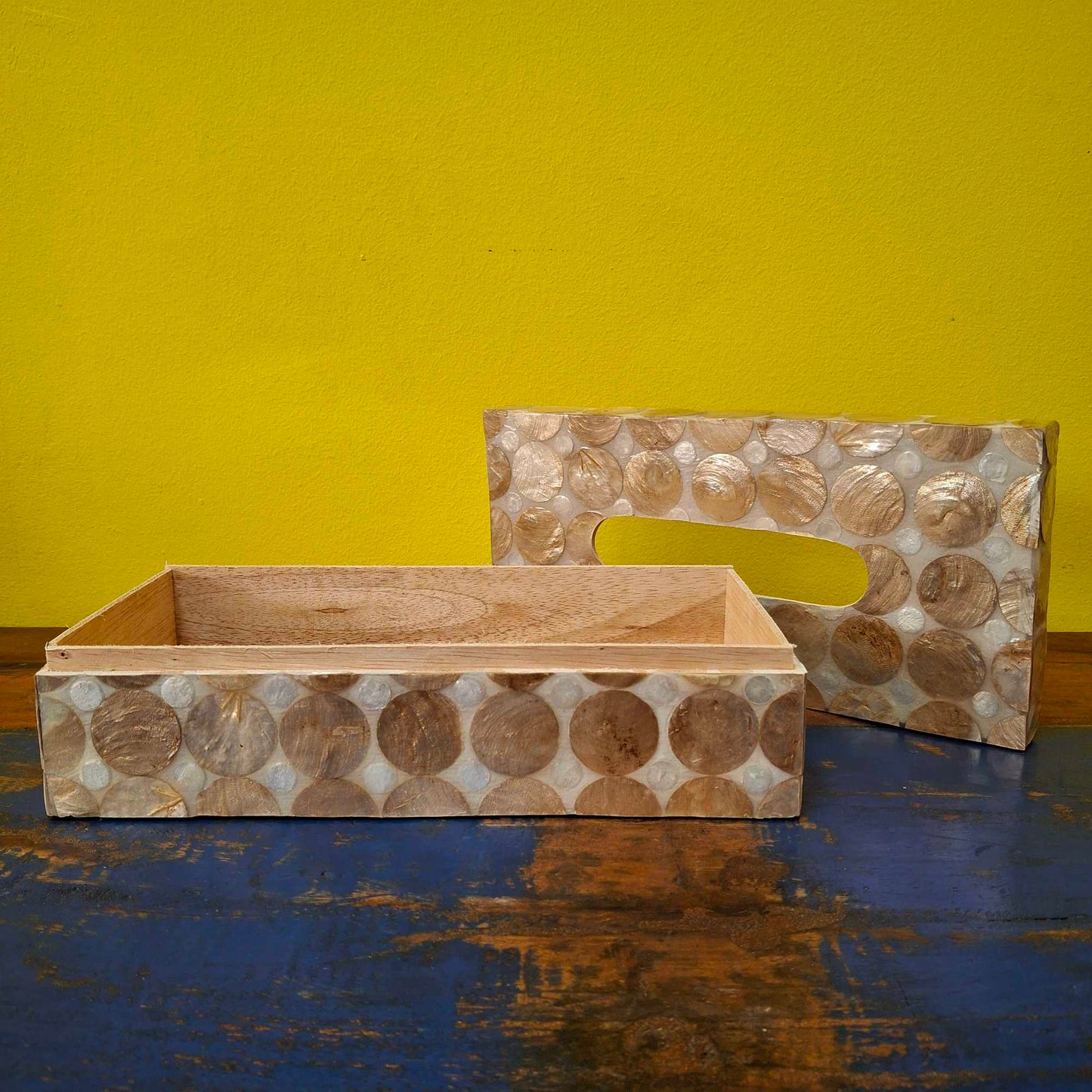 Silver and gold mother of pearl handkerchief holder