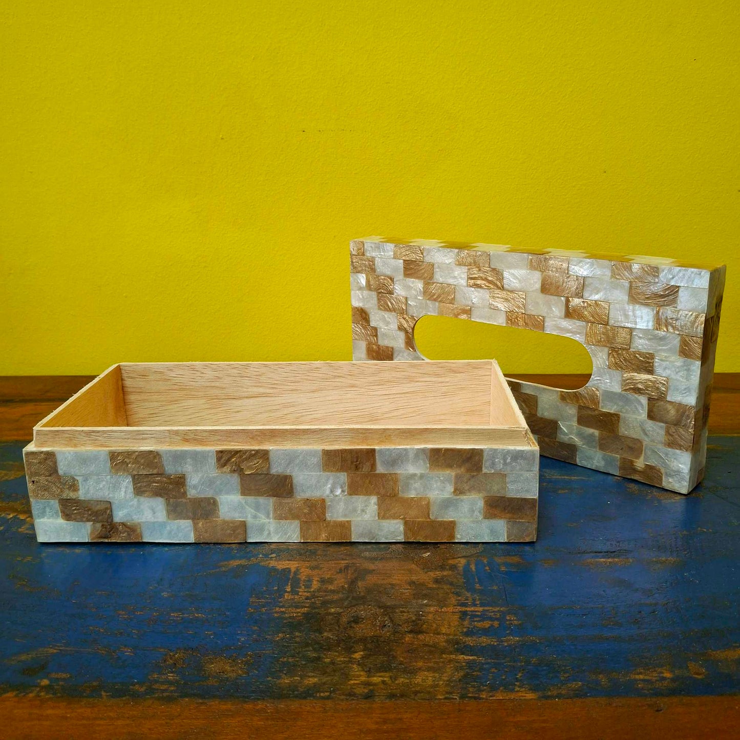 Gold and silver mother of pearl handkerchief holder