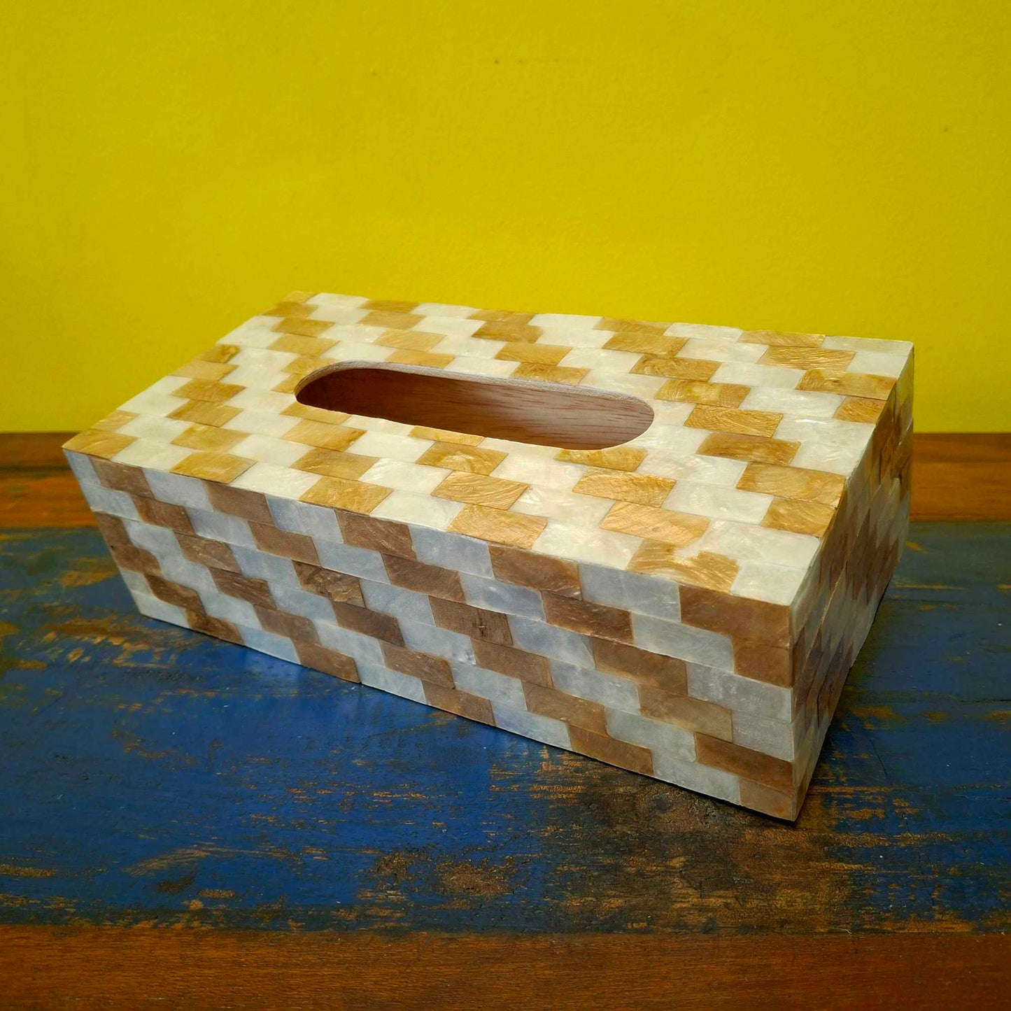 Gold and silver mother of pearl handkerchief holder