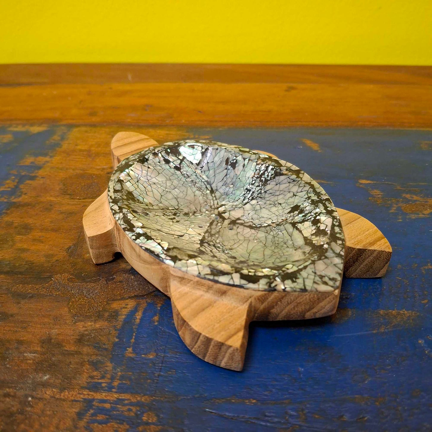 Wooden and mother of pearl turtle incense holder