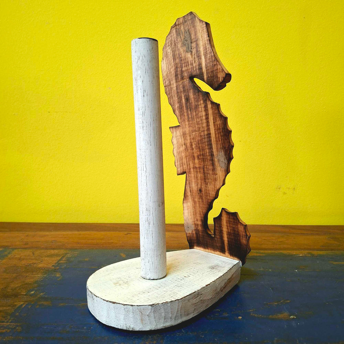 Porta rotoli cucina cavalluccio marino in legno
