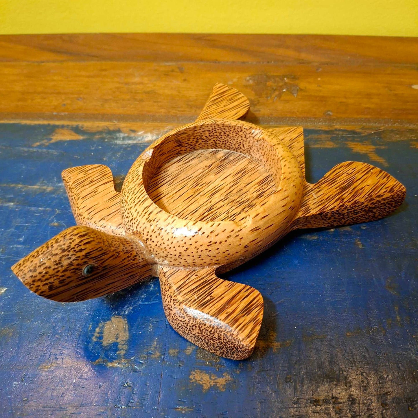 Posa cenere tartaruga in legno con coperchio in cocco